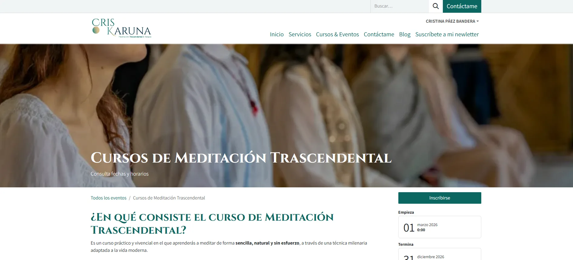Página de Cursos de Meditación Trascendental